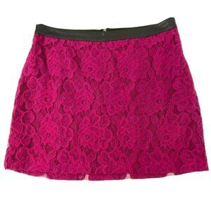 Kensie Women's size 8 Lace Lined Faux Leather Trimmed Mini Skirt Fuchsia Pink